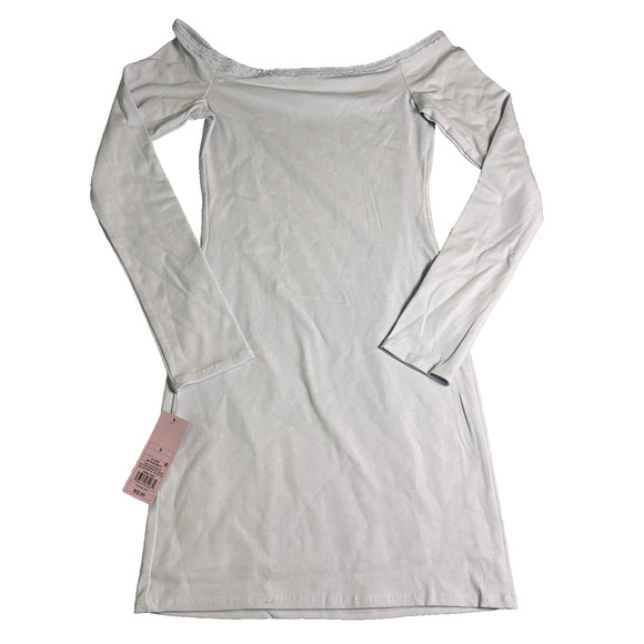 Wild Fable Off Shoulder Mini Dress Small Light Blue Bodycon Lace Soft Girl - Picture 3 of 7